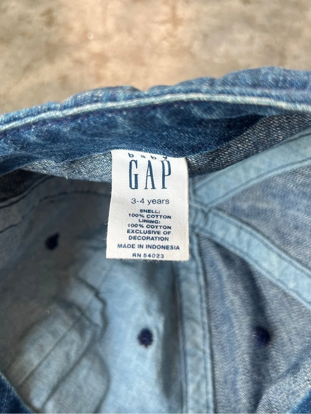 Vintage 2003 Baby Gap Denim Baseball Cap Hat 100% Cotton Size 3-4 Years